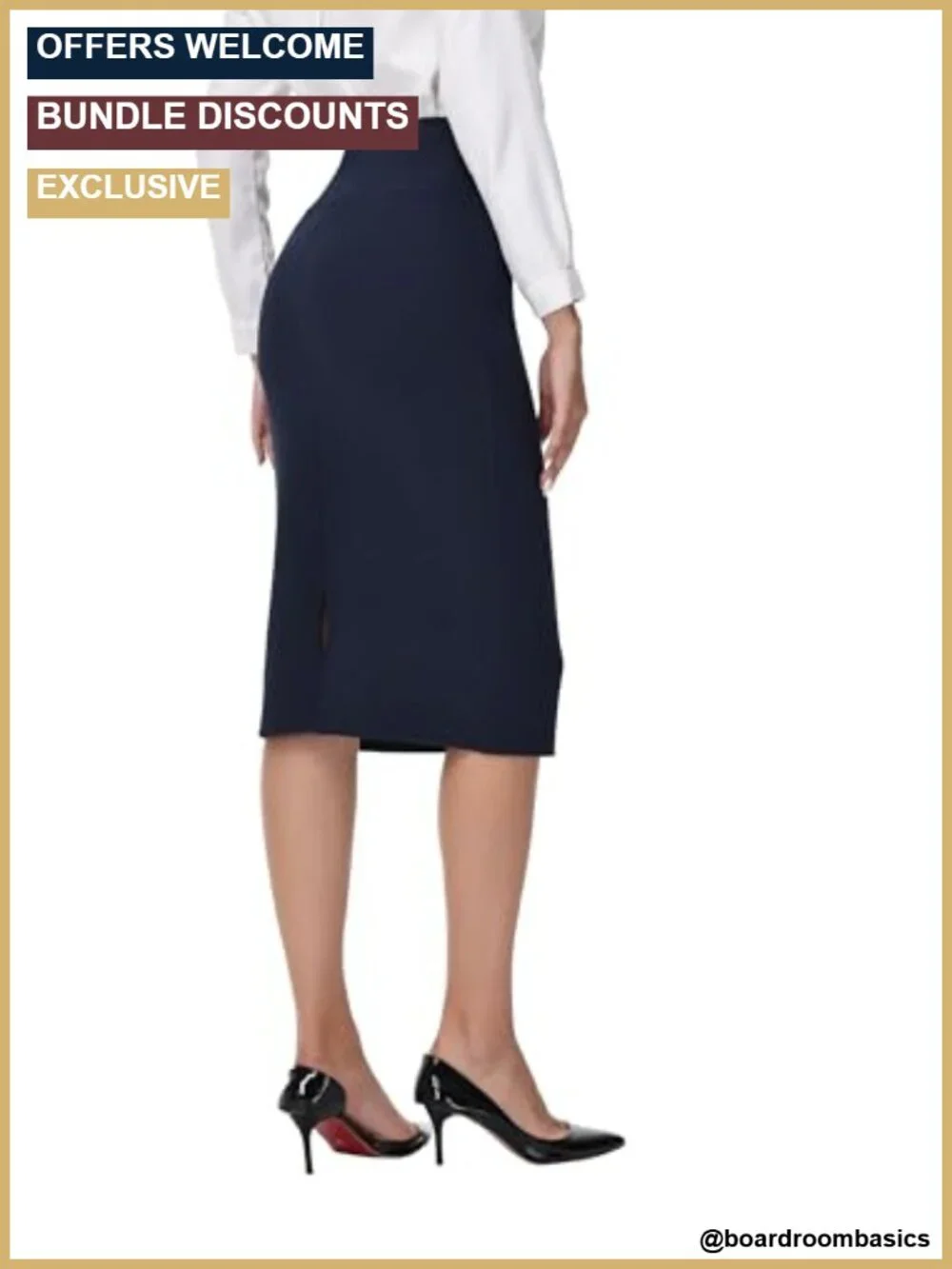 High Waist Pencil Skirt with Back Slit, Stretch Bodycon Business Skirt Below